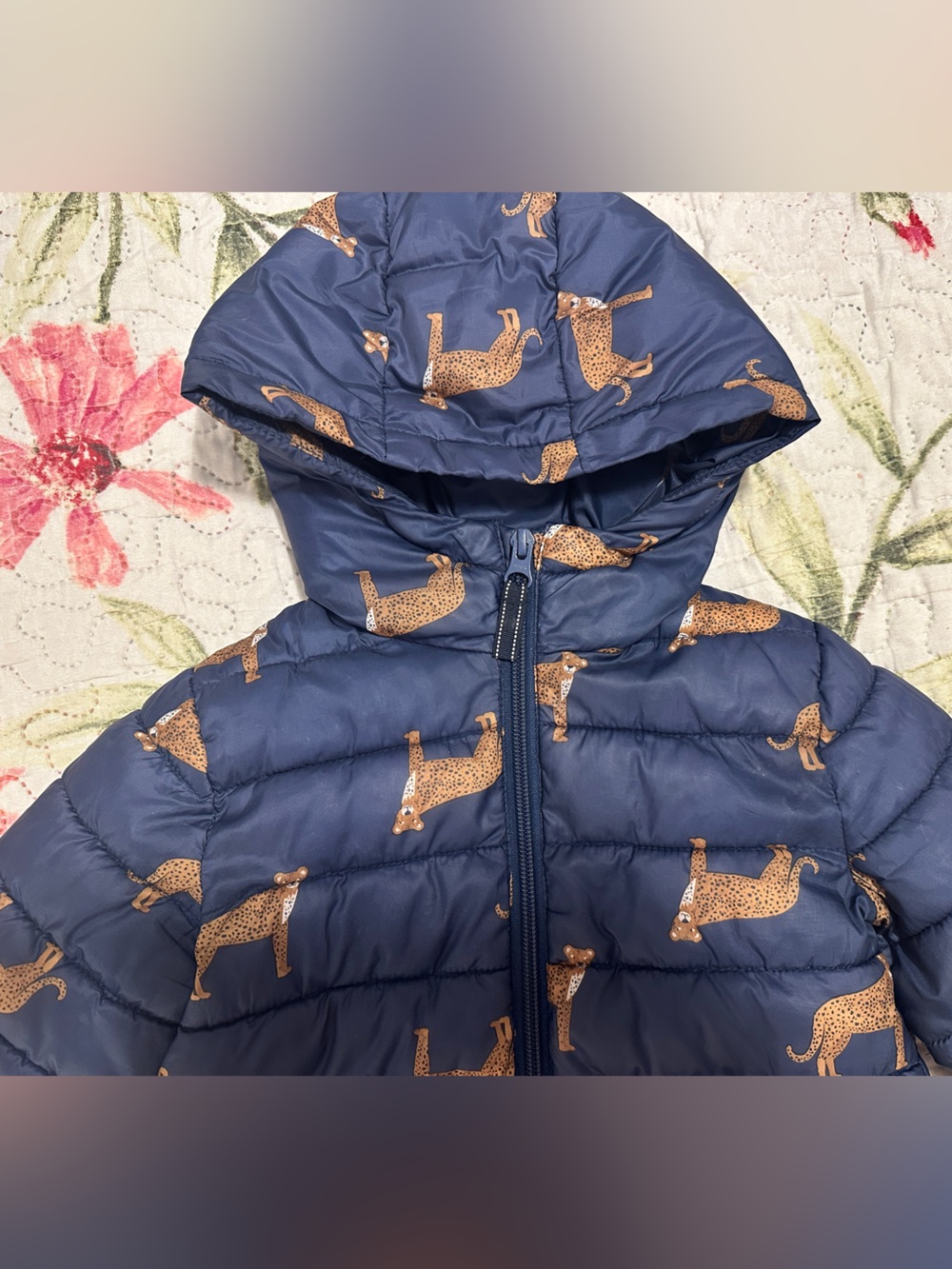 Rise Little Earthling Navy Leopard Print Puffer Jacket Size 2T / 3T Toddler - Picture 4 of 10